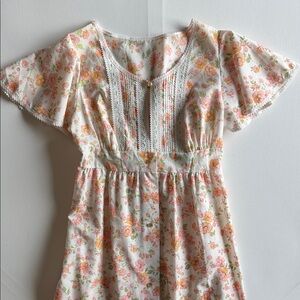 Vintage Sears Style Floral Maxi House Dress XS Cottagecore Prairie Lace